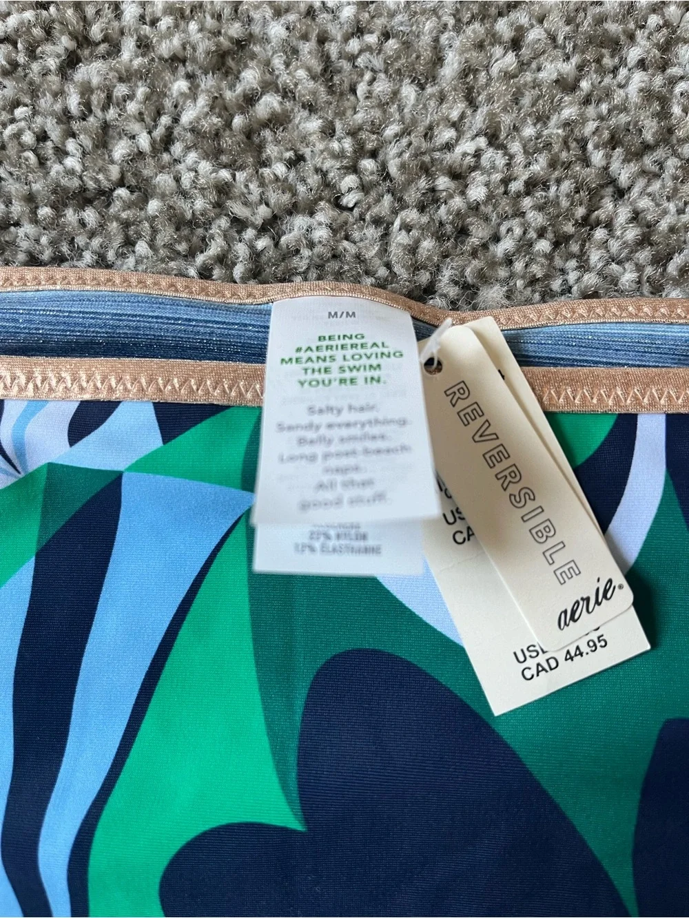 Aerie Women’s Medium Navy, Blue & Green Leaf-Print Bikini Reversible Bottoms